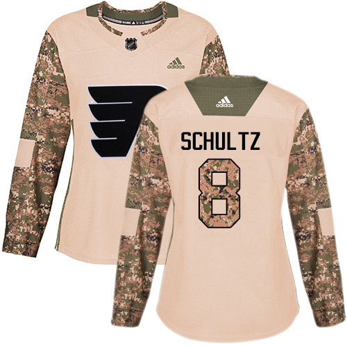 Adidas Flyers #8 Dave Schultz Camo Authentic Veterans Day Women's Stitched NHL Jersey